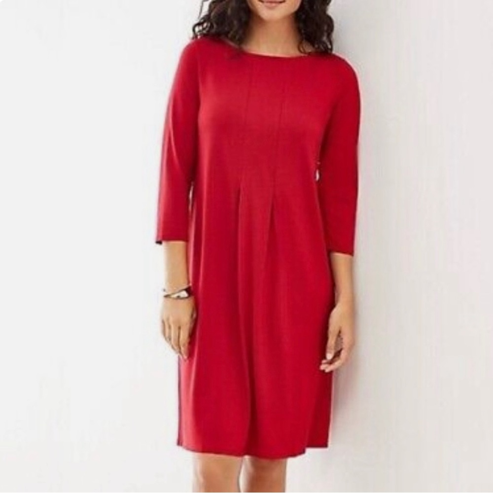 J.JILL Wearever Collection Red Dress, Pleated Accent Front & Back Size S